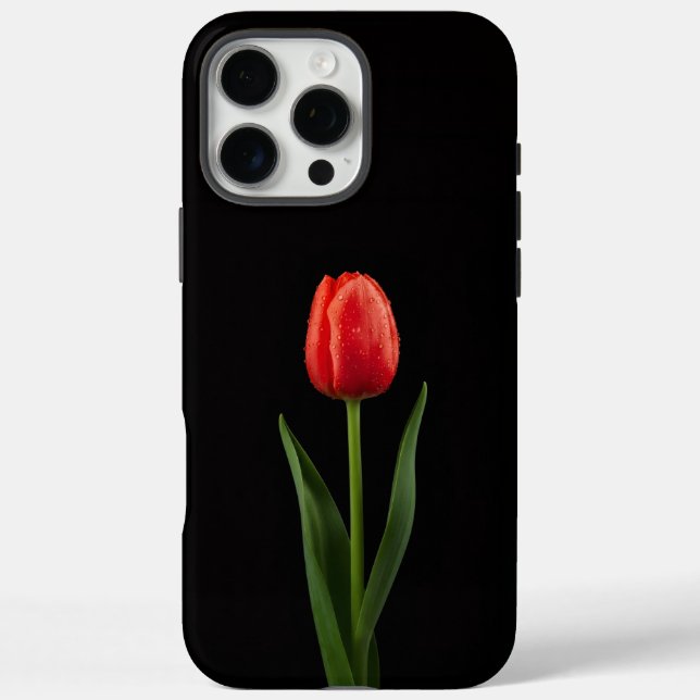 Schwarzes 4 Luxe iPhone 16 Pro Max, Rubinrote Tulp Max Hülle (Rückseite)