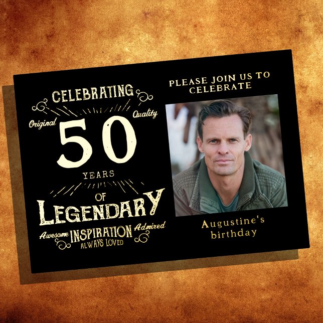 Schwarzes 50. Geburtstag Vintages Gold Folieneinladung (Von Creator hochgeladen)