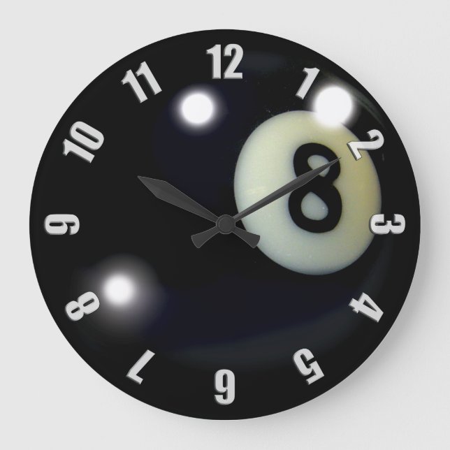 Schwarzes 8-Ball-Game-Clock-Design Große Wanduhr (Vorderseite)
