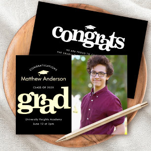 Schwarzes Abschlussfoto moderne Typografie echtes  Folieneinladung