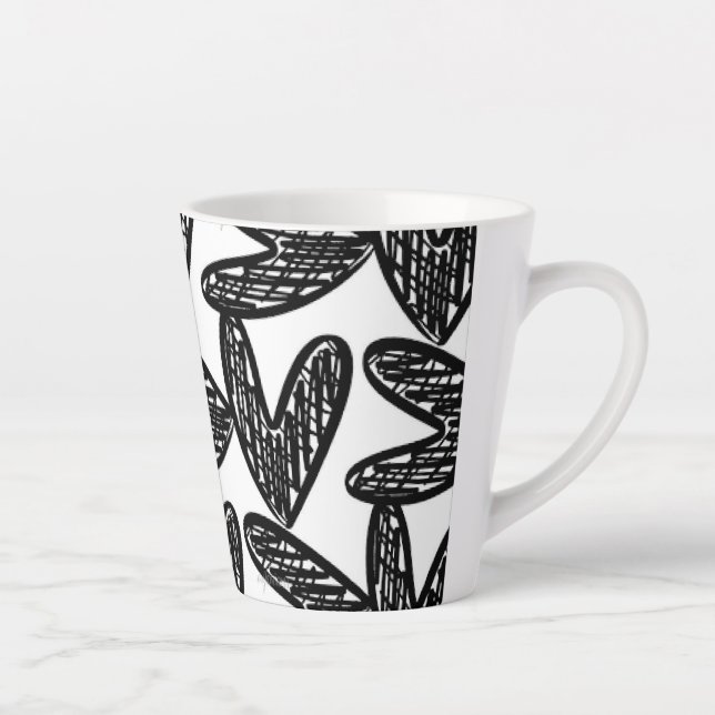 Schwarzes Abstraktes Herz Latte Tasse (Rechts)