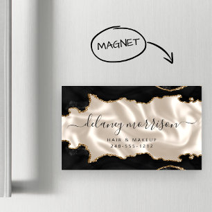 Schwarzes Achat-Gold-Glitter-Elfenbein-Luxus Magnetische Visitenkarte