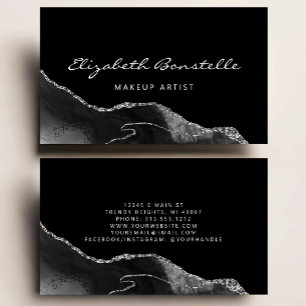 Schwarzes Achat-Silber-Glitter Luxus Visitenkarte
