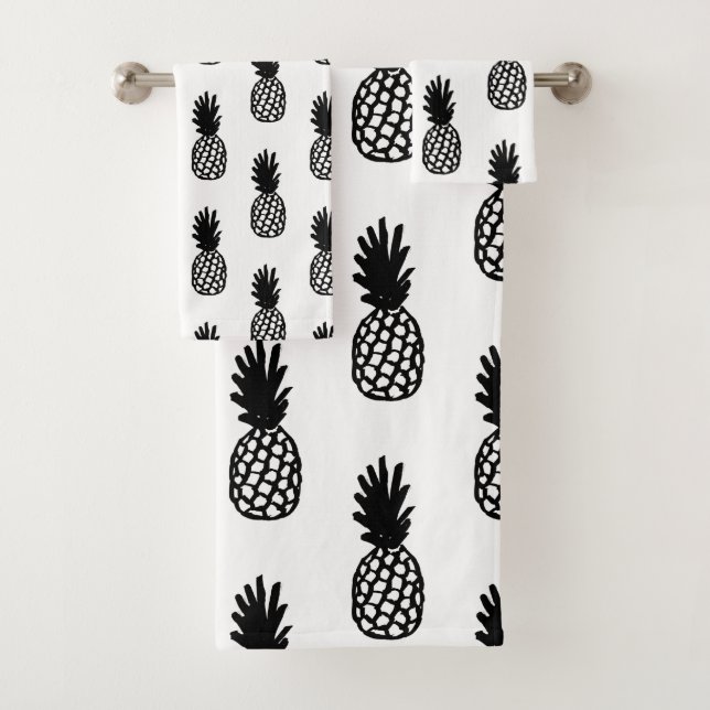 Schwarzes Ananas-Muster Badhandtuch Set (Insitu)