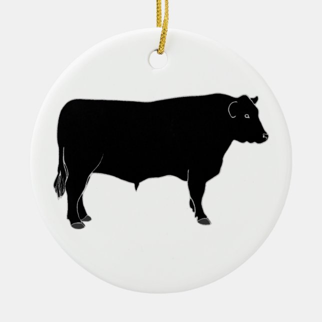 Schwarzes Angus Stier Keramik Ornament (Vorne)