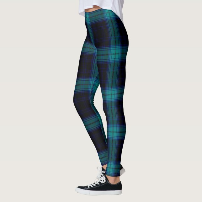 Schwarzes Aquaaquamariner blauer großer Tartan Leggings (Links)