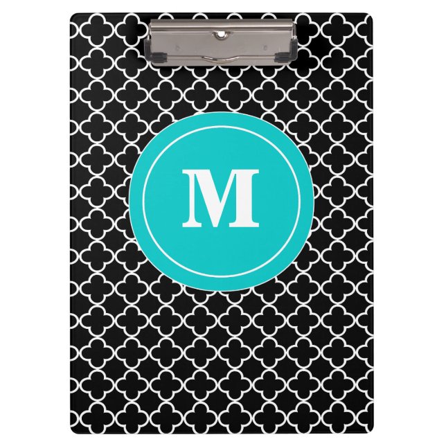 Schwarzes aquamarines Quatrefoil Klemmbrett (Vorderseite)