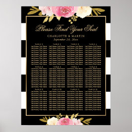 Schwarzes Aquarell Blumenstempel Hochzeitsdiagramm Poster