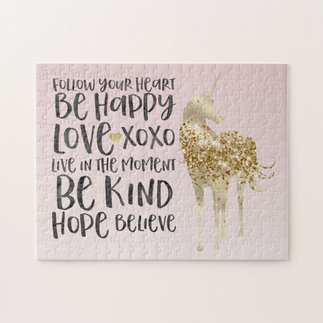 Schwarzes Aquarell Inspirational Gold Unicorn (Horizontal)