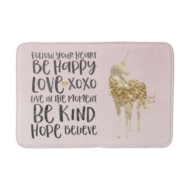 Schwarzes Aquarell Inspirational Gold Unicorn Badematte (Vorderseite)