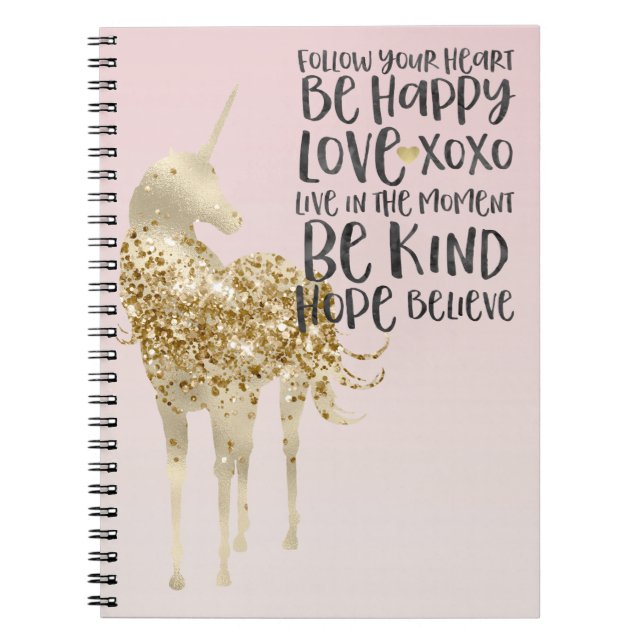 Schwarzes Aquarell Inspirational Gold Unicorn Notizblock (Vorderseite)