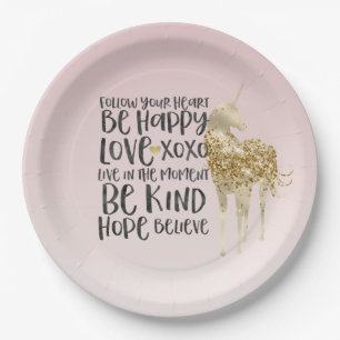 Schwarzes Aquarell Inspirational Gold Unicorn Pappteller