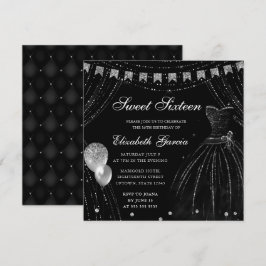 Schwarzes Aquarellkleid & Glitzer Vorhänge Süß 16 Einladung