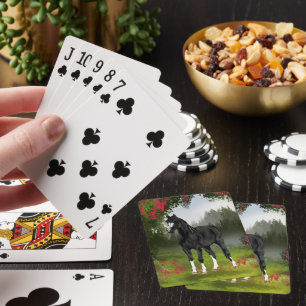 Schwarzes arabisches Pferd auf einer Frühlingswies Spielkarten