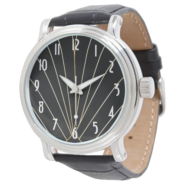 Schwarzes Art Deco Design Armbanduhr (Schrägansicht)