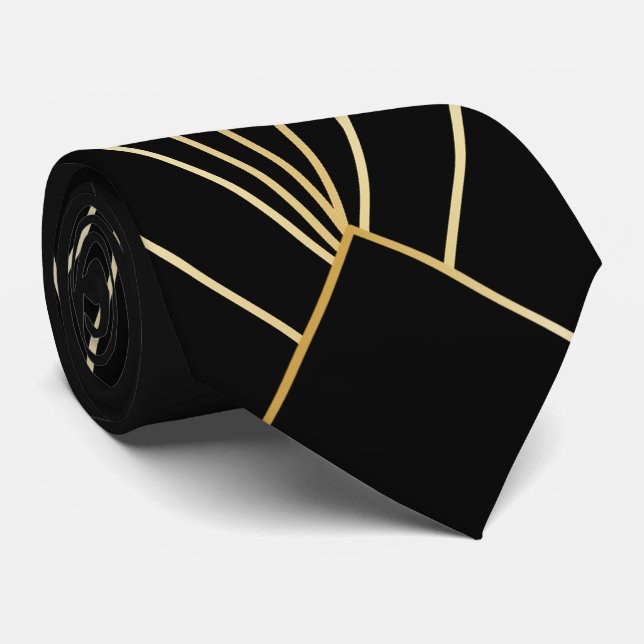 Schwarzes Art Deco Design Krawatte (Gerollt)