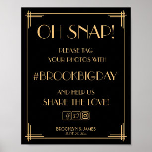 Schwarzes Art Deco Great Gatsby Hashtag-Schild 8x1 Poster
