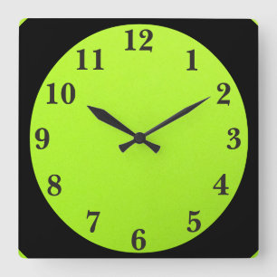 Schwarzes auf Limonem Grün Quadratische Wanduhr