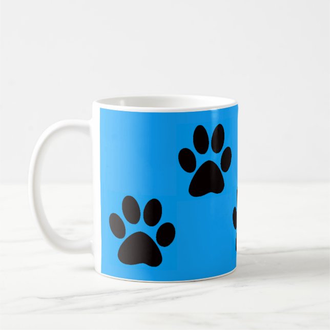 Schwarzes auf Türkis-großem Katzen-Tatzen-Druck Kaffeetasse (Links)