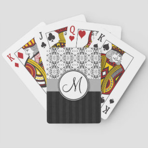 Schwarzes auf weißem Damast und Streifen mit Monog Spielkarten