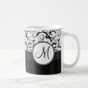 Schwarzes auf weißen BlumenBündeln, Streifen u. Kaffeetasse