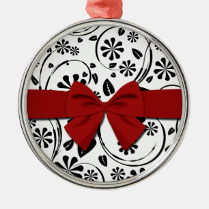 Schwarzes auf weißes Gänseblümchen-Blumen-Muste Silbernes Ornament