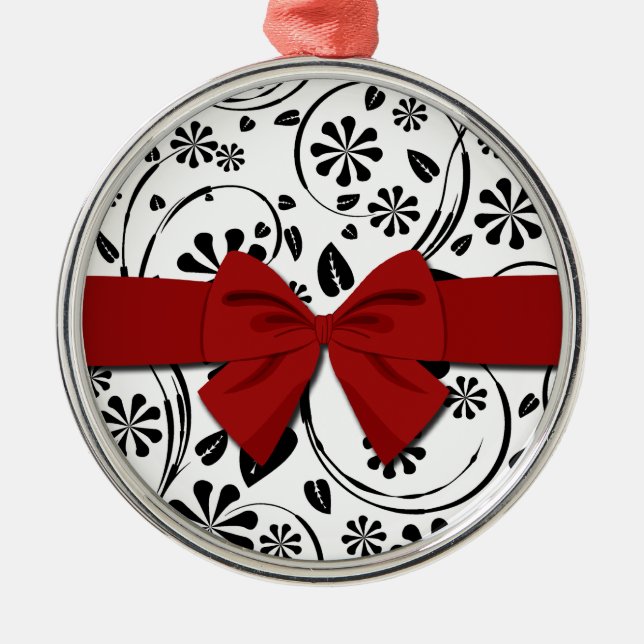 Schwarzes auf weißes Gänseblümchen-Blumen-Muster Silbernes Ornament (Vorne)