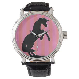 Schwarzes Aufzuchtorn (rosa gestreift) Armbanduhr