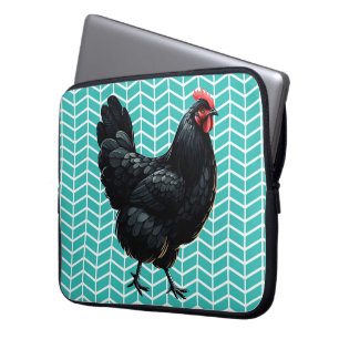 Schwarzes Australorp-Hühnchen im Zickzack Hintergr Laptopschutzhülle