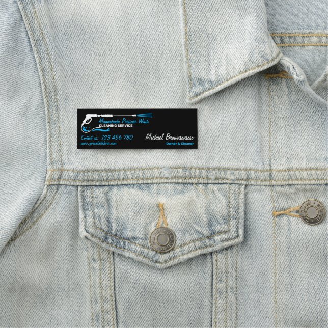 Schwarzes Auto Detail Power waschen Namensschild (Beispiel)