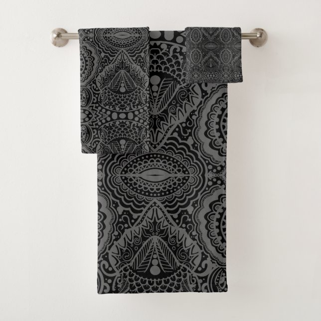Schwarzes Aztec-Muster Badhandtuch Set (Insitu)