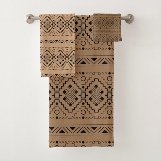 Schwarzes Aztec-Muster Badhandtuch Set (Insitu)