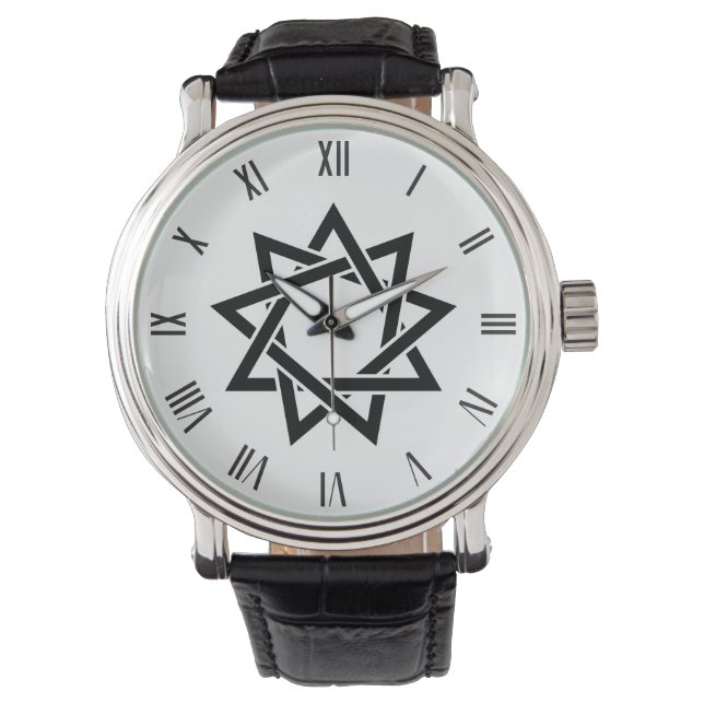 Schwarzes Bahai 9-Sterne-Symbol Armbanduhr (Vorderseite)