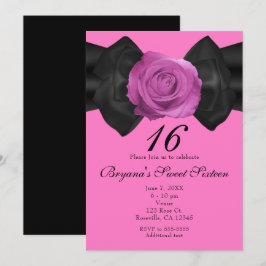 Schwarzes Band und Rosa Rose JEDE FARBE Einladunge Einladung
