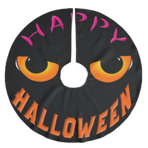 Schwarzes Beängstigendes Gesicht Happy Halloween Polyester Weihnachtsbaumdecke