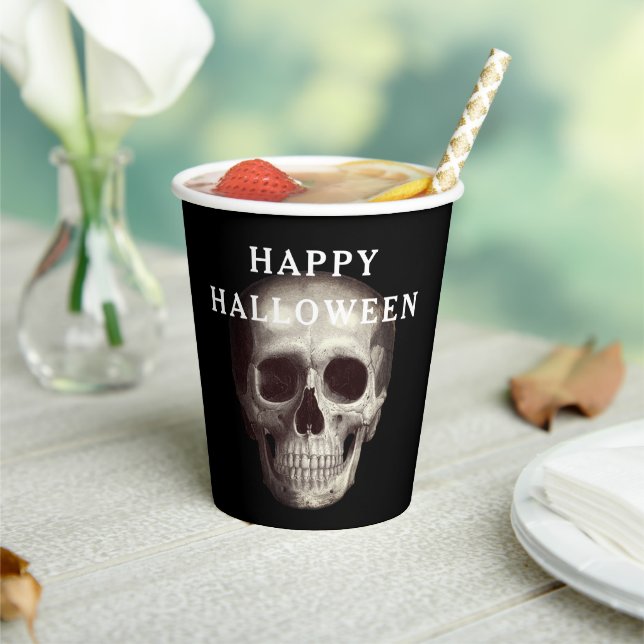 Schwarzes Beängstigendes Schädelerull Halloween Pappbecher (In Situ)