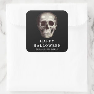 Schwarzes Beängstigendes Schädelerull Halloween Quadratischer Aufkleber