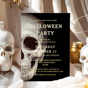 Schwarzes Beängstigendes Skull Adult Halloween Folieneinladung