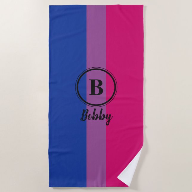 Schwarzes, benutzerdefiniertes Monogramm-LGBT für  Strandtuch (Vorderseite)