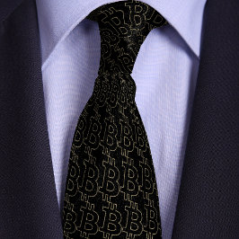 Schwarzes Bitcoin Symbol Kontur Muster Krawatte