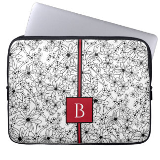 Schwarzes Blatt, handgezeichnet, floralweiß und Mo Laptopschutzhülle