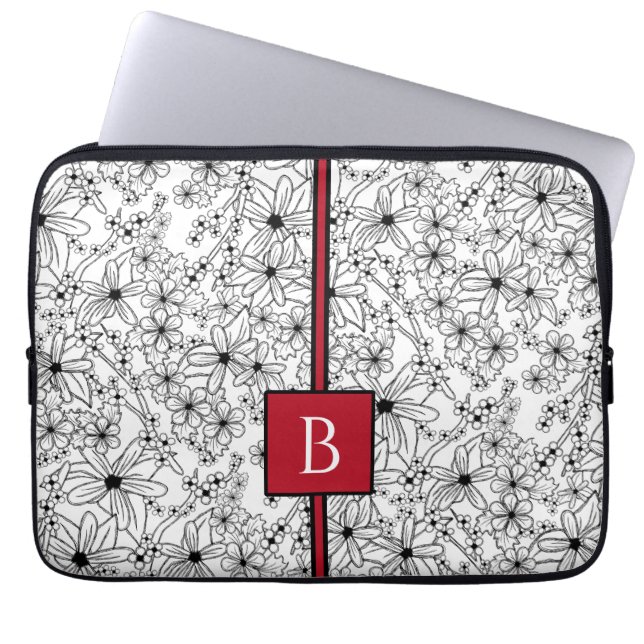 Schwarzes Blatt, handgezeichnet, floralweiß und Mo Laptopschutzhülle (Vorderseite)