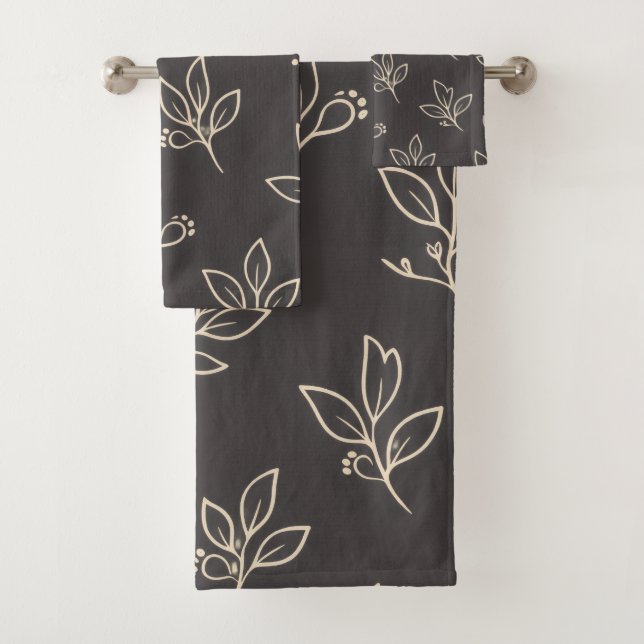 Schwarzes Blatt-Handtuch-Set | Moderne Baddekorati Badhandtuch Set (Insitu)