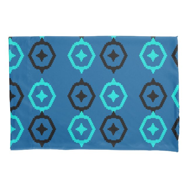 Schwarzes Blau und Türkis Aztec Ikat Kissenbezug (Vorderseite)