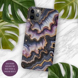 Schwarzes Blau Violett Lila Gold Marmormuster iPhone 16 Pro Max Hülle