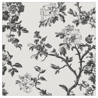 Schwarzes Blumen-Zweig-Toile-Muster Stoff