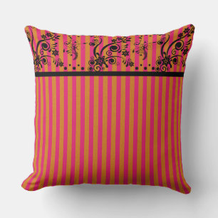 Schwarzes Blumendesign auf Rosa - Kissen