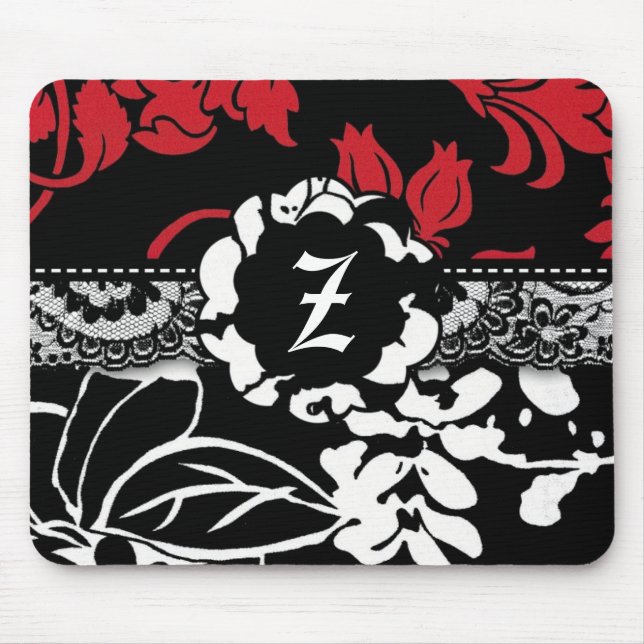 SCHWARZES BLUMENmonogramm 311-RED Mousepad (Vorne)