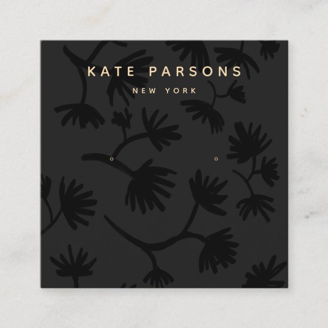 Schwarzes Blumenohrschmuckdisplay Quadratische Visitenkarte (Vorderseite)
