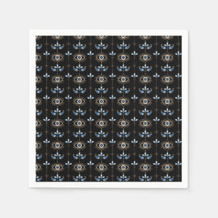Schwarzes Bohemien-Retro-Böser-Blick-Muster Serviette